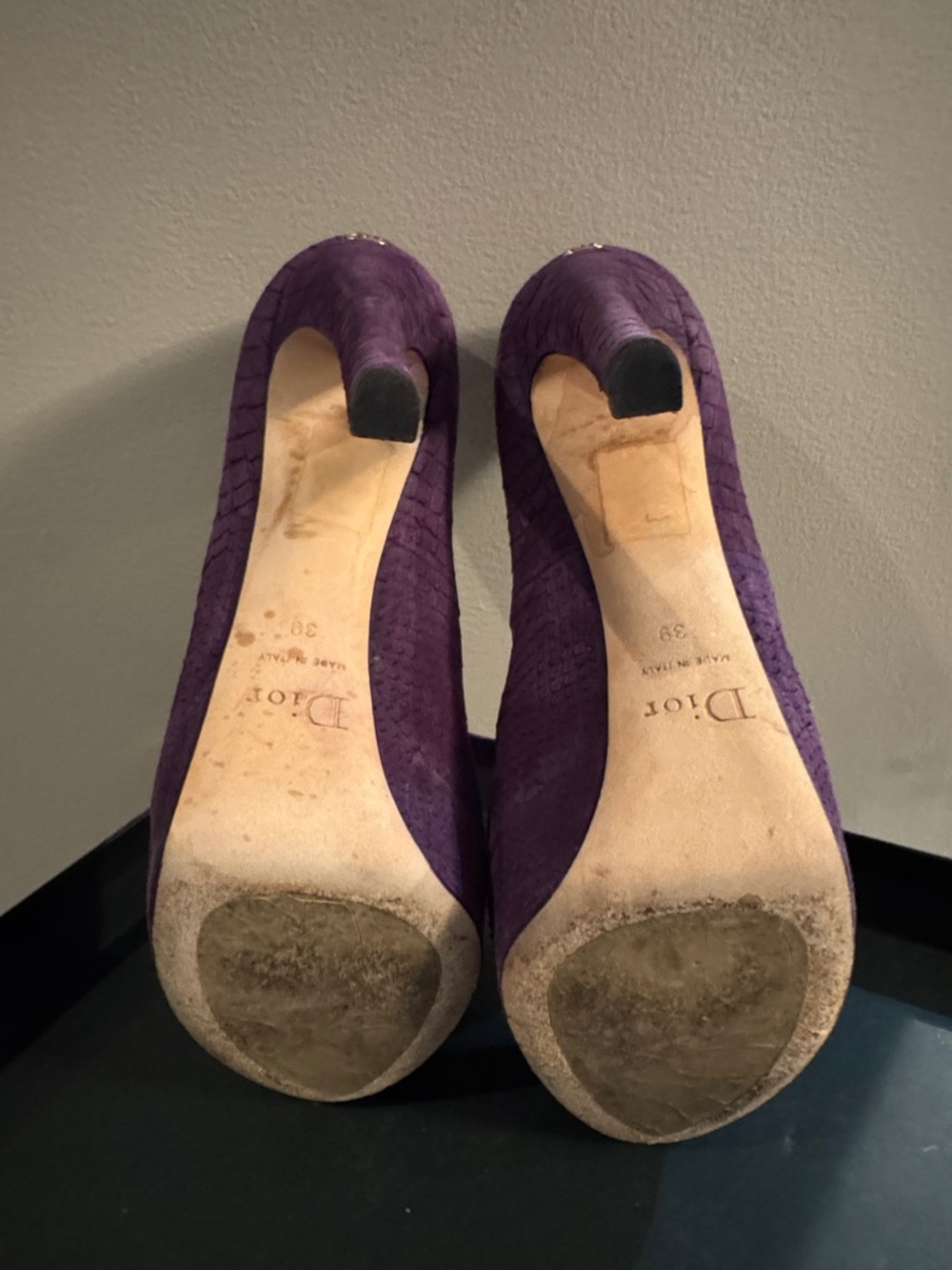 Dior Purple Textured Peep-Toe Platform Stilettos - Picture 5 of 5